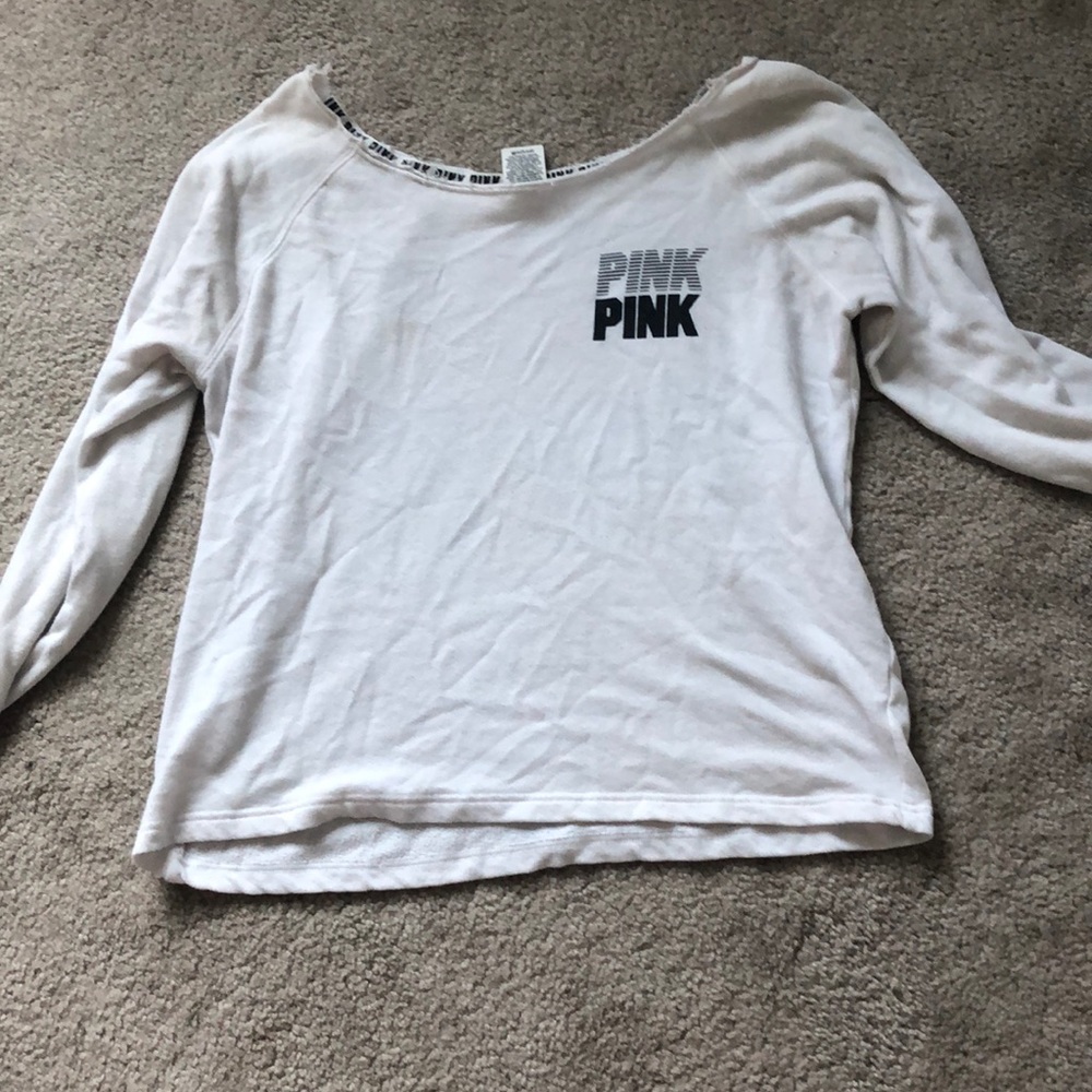 PINK white and black long sleeve logo shirt